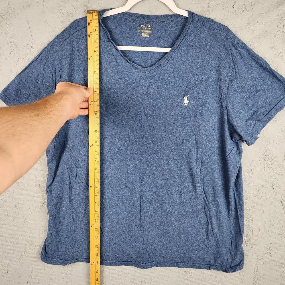 Polo Ralph Lauren Shirt Mens Extra Large Blue V Neck Small Pony Logo Cotton Tee